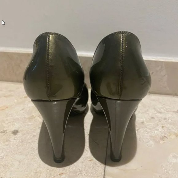 Chanel closed toe patent leather chunky heel size Olive Green Size 38 - Picture 5 of 7